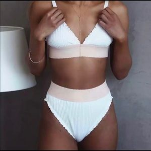 WHITE & PINK RIBBED BIKINI